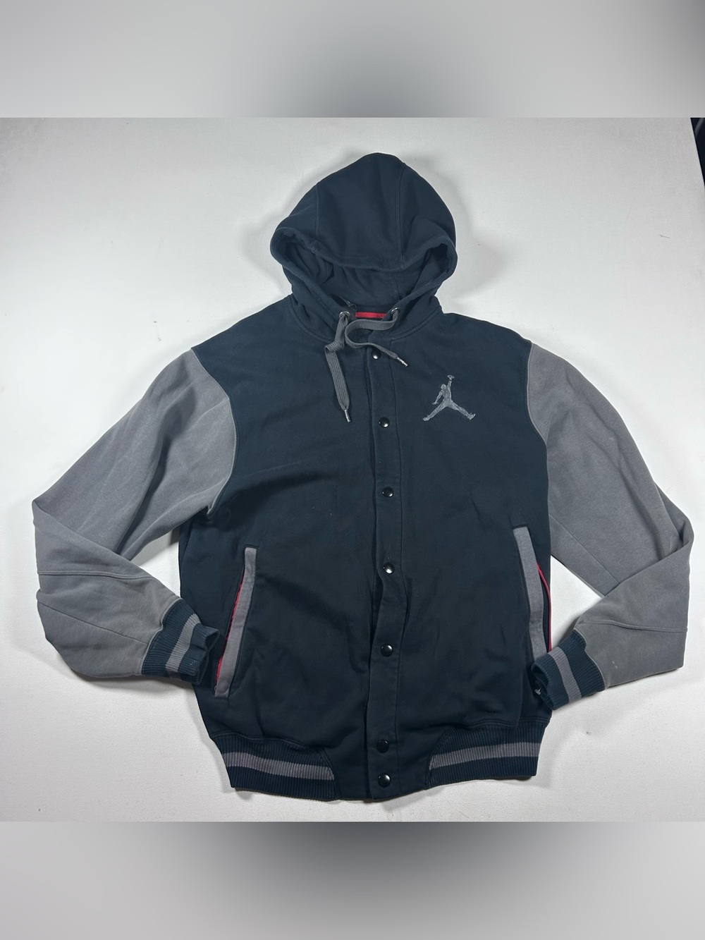 Nike Air Jordan Hoodie Men Large Snap Fleece Hooded Letterman Jumpman Varsity -